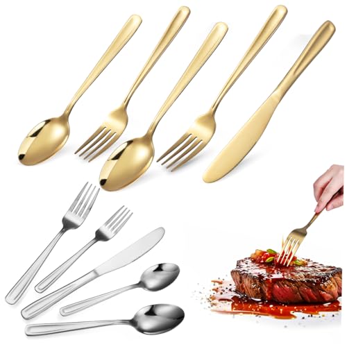 Gatuida 2juego Cuchillos Para Carne De Acero Inoxidable Utensilios Para Servir Carne Cucharas Tenedores Vajilla Para Bistec Para Comidas Familiares