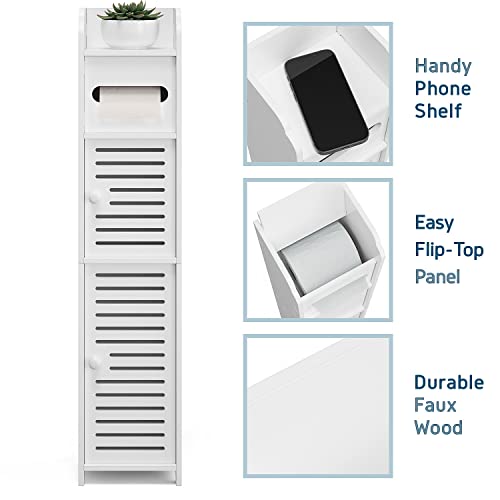Clara Clark Bathroom Storage Organizer - Floor Standing with Shelves - Includes 2 Apothecary Jars - Tall Bathroom Storage Cabinet for Toilet Paper, Towel & Other Bathroom Storage Accessories - White - Thumbnail 3