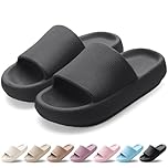 VAVOBIS Sliders Cloud Slippers Women Men Lightweight Slippers Cloud Sliders Non-Slip Flip Flops with Thick Sole for Bathroom Pool Beach House Waterproof Indoor/Outdoor，Black，5.5-6 UK