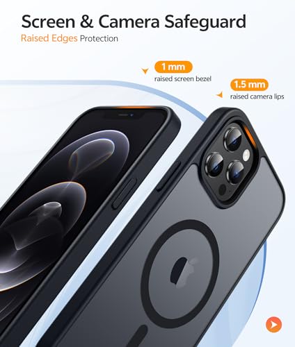 Image of FNTCASE for iPhone 12 Pro Max Case: [Compatible with Magsafe] Translucent Matte Magnetic Phone Cover - Military Grade Drop Protection Shockproof Protective Cases - Black