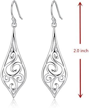 Sterling Silver Minimalist Design of Rattan & Leaf Dangle Drop Earrings TearDrop For Womens By Ganga Jewells - Image 3