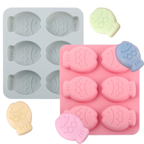 ICNYEKl 2 Pcs 3D Fish Shaped Chocolate Molds Silicone, Food Grade Silicone Gummy Candy Mold for Kids, Cookies, Gum, Sugar Craft, Butter, Pudding, Gelatin,Wax, Ice,Soap, Plaster, Epoxy Resin