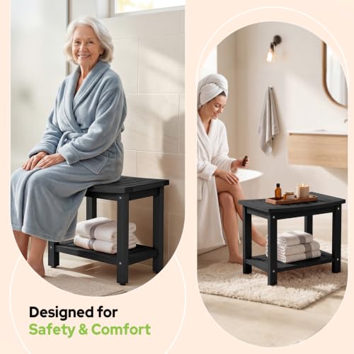 Image of Psilvam 21 inch Poly Lumber Shower Bench Seat, Waterproof Shower Stool, Black