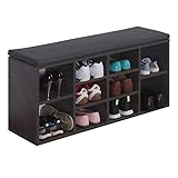 RICOO WM033-BG-A Schuhregal 104x49x30 cm Holz Beton-Grau Sitzbank mit Stauraum Schuhschrank mit Sitzkissen Schuhbank für den Flur Schuhablage