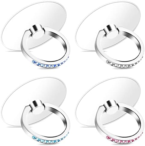 Bewudy 4 Pcs Diamond Phone Ring Holder Grip, Transparent Cell Phone Finger Ring Grip Kickstand, 360° Degree Rotation Finger Ring Stand, Compatible with Most of Phones Tablet and Case
