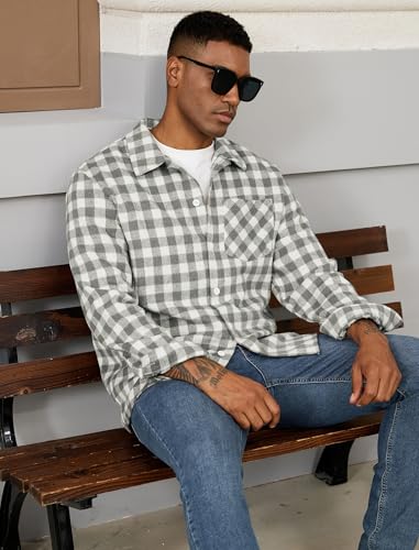 ZAFUL Men's Flannel Shirts Casual Plaid Button Down Shirt Jacket Long Sleeve Shacket with Pockets4