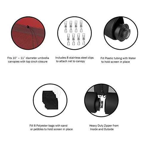 Pure Garden Patio Umbrella Mesh Screen For 10-11’ Patio Table Umbrellas & Furniture-Zippered Mesh Enclosure Cover With Weighted Netting #TOP6