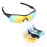 Polarized Cycling Sunglasses, multifun U.V Protection Sports Glasses with 5 Interchangeable Lenses Unbreakable for Riding Driving Fishing Running Golf and All Outdoor Activities