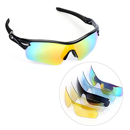 multifun Polarized U.V Protection Sports Glasses, Cycling Wrap Sunglasses with 5 Interchangeable Lenses Unbreakable for Riding, Driving, Fishing, Running, Golf and All Outdoor Activities
