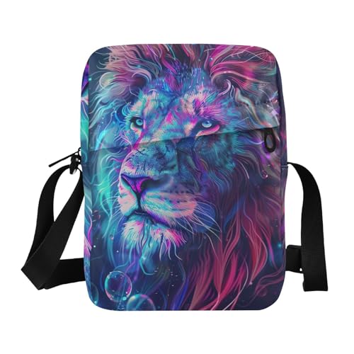 Crossbody Bag Purple Galaxy Lion Messenger Bag for Women Men Purse Shoulder Bag Satchel Bag with Adjustable Strap 214B6110