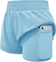 Haloumoning Mädchen Shorts 2 in 1 Sportshorts Sommer Kurze Laufshorts mit Taschen Kinder Einfarbig Running Radlerhose Sporthose 5-14 Jahre, Blau, 13-14 Jahre
