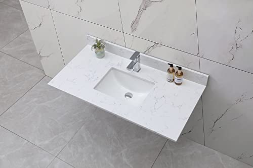 Lifeand 43\'\'x22\'\' Bathroom Vanity Top with Sink, Carrara Jade Marble Color with Rectangle Undermount Ceramic Sink and Single Faucet Hole with Back Splash, White
