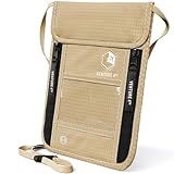 Venture4th Passport Holder Neck Pouch With RFID Blocking - Hidden Neck Wallet (Beige)