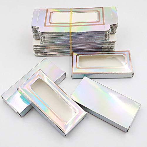HBZGTLAD NEW 50pcs Empty Eyelashes Packaging Soft Paper Lash Box holographic Design for 25MM Strip Lashes 3D Mink Lashes (9#)