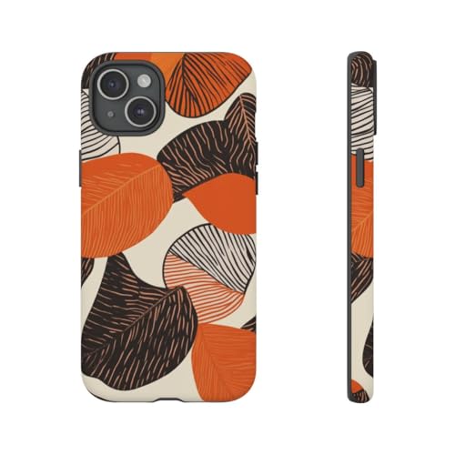 Coque iPhone 15 Plus feuilles d'automne orange rigide mate