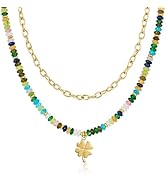 KissYan Beaded Necklaces for Women, 14k Gold Plated Layered Pendant Necklace with Link Chain, Boh...