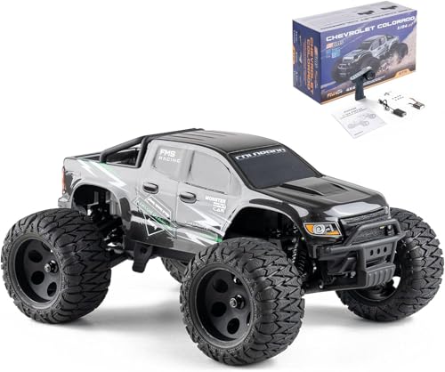 EAZYRC FMS FMT24 1/24 Chevrolet Colorado Brushed RC Truck RTR, 2.4Ghz Basher RC Cars, 4X4 Off-Road Hobby Grade Waterproof 2-Speed Transmission RC Crawler with 370 Motor RC Car for Gift(Black)
