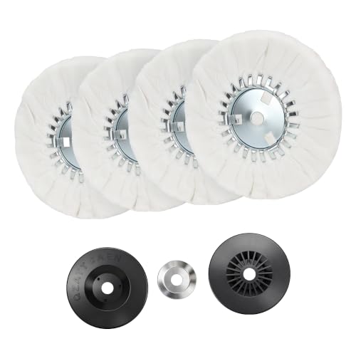 Image of 8 inch Soft Airway Buffing Wheel White Flannel and 4 Inch Airway Flange Kit / 5 /8'' Arbor Hole /Finish Polish Step for Angle Grinder - 5 PCS