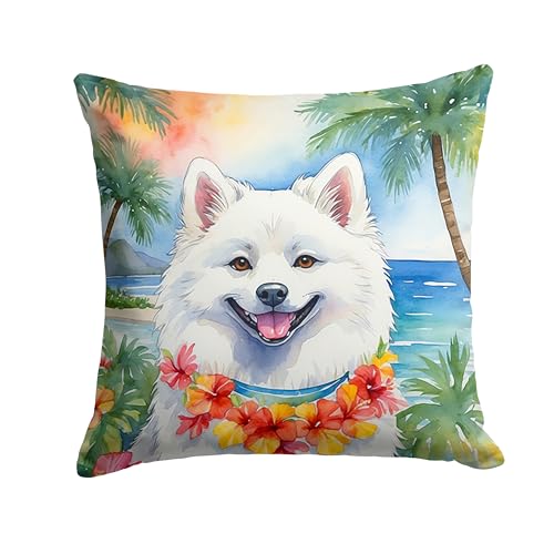 Caroline's Treasures Luau Party Decorative Throw Pillow, 14Hx14W, American Eskimo 6352