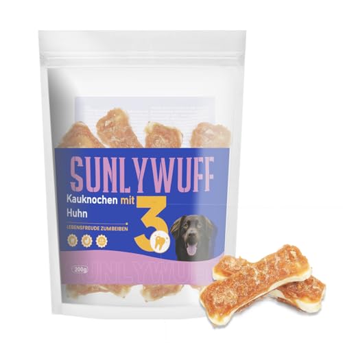 SunlyWuff Dental-Kauknochen Hund, Natürliche Huhn-Kausnack, Doppelseitige Zahnreinigung, 60% Hühnerprotein, 5 Stück 10 cm