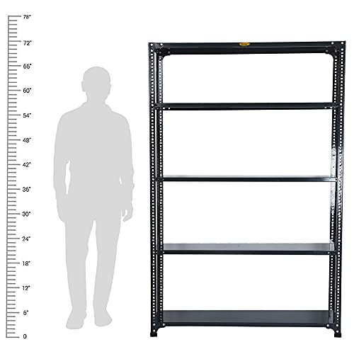 Image of Mil-Nil Prime CRC Sheet 5 Shelf Multipurpose Slotted Angle Rack, 72 x 47 x 15 Inch, 18 Gauge (Grey) 14 Gauge Angles
