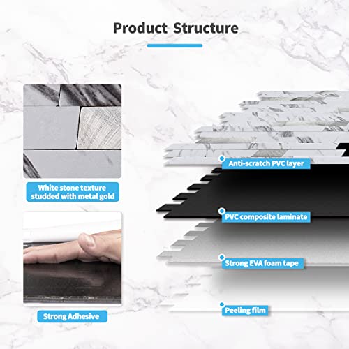 Image of Art3d Faux Stone Peel & Stick Backsplash Tile, 10 pcs, Plain White Marble
