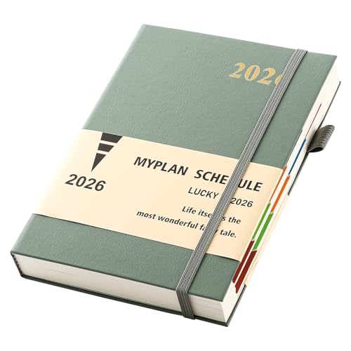 Donfulfip 2026 Diary A5 Day Per Page,Agenda 2026 A5 Page a Day Full Year Planner,Academic Diary 2026 from Jan to Dec,Daily & Monthly Planner with Pen Loop, Colorful Month Tabs,Inner Pocket (Green)