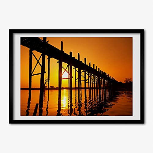 Cadre en bois 70x50 cm coucher de soleil sur le pont pour décoration salon moderne