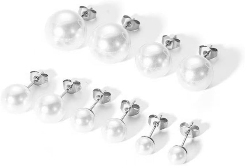 7 Pairs Pearl Stud Earrings Set Imitation Pearl Mixed Sizes Hypoallergenic Earrings Multiple Piercing Stud Pearl Earrings (4mm-10mm) - Image 5