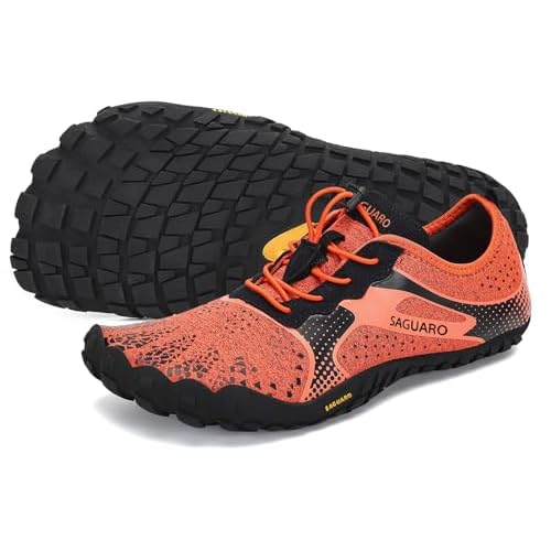 SAGUARO Barfußschuhe Herren Damen Traillaufschuhe Outdoor & Indoor Training Fitnessschuhe Wander Wald Strand Straße Laufschuhe Walkingschuhe Schnell Trocknend Badeschuhe, Orange, 39 EU