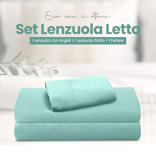 Utopia Bedding - Set Lenzuola Letto Singolo 3 Pezzi 90x190 cm - Spazzolata Poliestre di Microfibra - Oeko-Tex Certificato - Lenzuolo con Angoli, Lenzuolo Piatto e 1 Federa 50x75, Blu Spa - Immagine 2