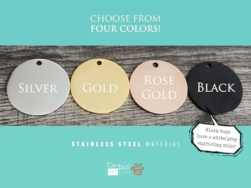 Engraving Pet ID Tags, Personalized Pet ID Tags, Stainless Steel Pet ID Tags, Custom Engraved Dog and Cat Tags, Double Sided, Round Stainless Steel