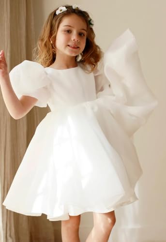 Flower Girl Dresses for Wedding Toddler Cute Short Sleeve Organza Prom Puffy Ball Gown for Girls Formal Party T0284