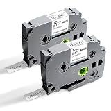 TZe-231 Replace for Brother P Touch Label Maker Tape 12mm 0.47 Laminated White，Tze-2312pk Black Ink on White Tape for PT-H103w H110 D210 D220 D400 1180 1280 1890 2040,8m 26.2ft