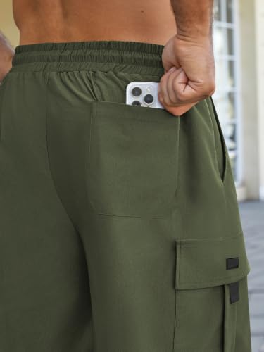 Image of Hardaddy Men's Casual Stretch Cargo Shorts Classic Drawstring Elastic Waist Relaxed Fit Work Short with 5 Pockets