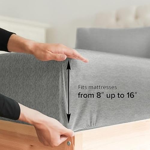 Cal King Size Sheet Set - Breathable & Cooling - Softer Than Jersey Cotton - Same Look As Jersey Knit Sheets & T-Shirt Sheets - Deep Pockets - 4 Piece Set - Wrinkle Free - Heathered Grey – 4Pc #TOP3