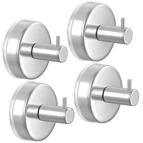 Image of HUFEEOH Suction Cup Hooks for Shower, 4 Pack Removable Towel Holder Wall Hooks for Inside Shower, No Drill Towel Hooks for Bathroom Hanger Wall Mount (Silver)