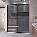DreamLine Encore 56-60 in. W x 76 in. H Semi-Frameless Bypass Sliding Shower Door in Matte Black and Gray Glass