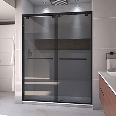 DreamLine Encore 56-60 in. W x 76 in. H Semi-Frameless Bypass Sliding Shower Door in Matte Black and Gray Glass