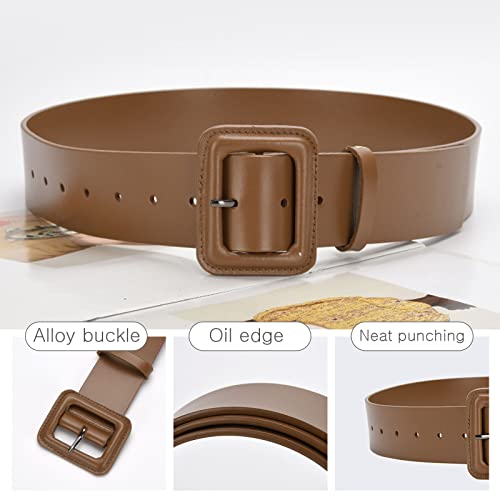Women Wide Leather Belt Classic Solid Color Large Square Buckle Retro Cinch Belt High Waist Belt For Dress Overcoat4