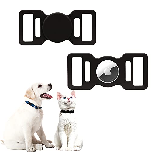 Sephonie Protective Airtag Case for Dog Cat & Pet Collar Tri-Glide Strap Slider Holder, Anti-Lost Shockproof Soft Silicone Apple Air Tag Bluetooth Tracker Finder Cover with 2 Slider Slot Size | Black