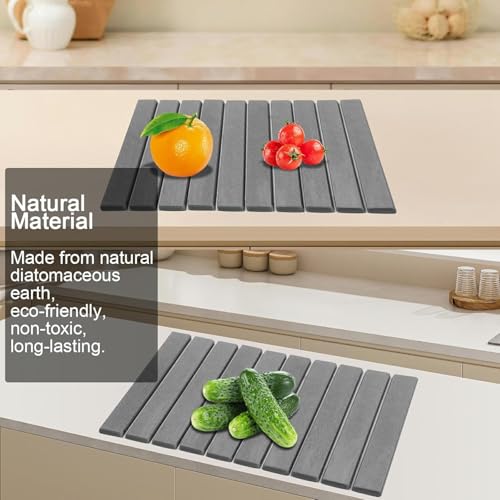 Stone Drying Mat for Kitchen Counter, Stone Dish Drying Mat Foldable, Super Absorbent Diatomaceous Earth Quick-drying Draining Mat for any Kitchen Countertop (Dark Gray B, 23.6”x15.4”) by MORANDI - Image 6