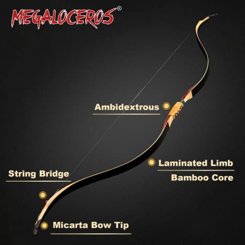 Megaloceros Archery 52" Recurve Bow Handmade Laminated Longbow Traditional Bow And Arrows Ambidextrous Horsebows Set For Hunting Target Shooting 45Lbs #TOP4
