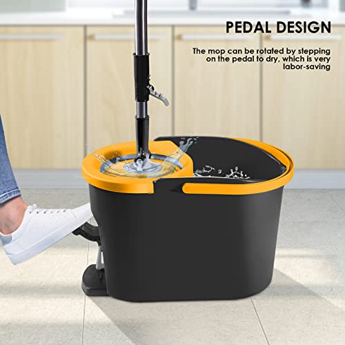 Ozd Spin Mops With Bucket And Foot Pedal, Mop And Bucket With Wringer Set, Spinning Mops With 51.2" Adjustable Handle, Household Mops & Bucket Sets For Floor Cleaning, With 5 Mop Heads & 1 Brush Head #TOP4