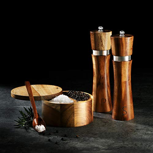 Salt And Pepper Grinder Set - Premium Set Includes Wooden Salt And Pepper Mill, Salt And Pepper Box With Swivel Lid, Spoon & Cleaner Tool - Perfect Salt And Pepper Shakers Gift (5) #TOP3
