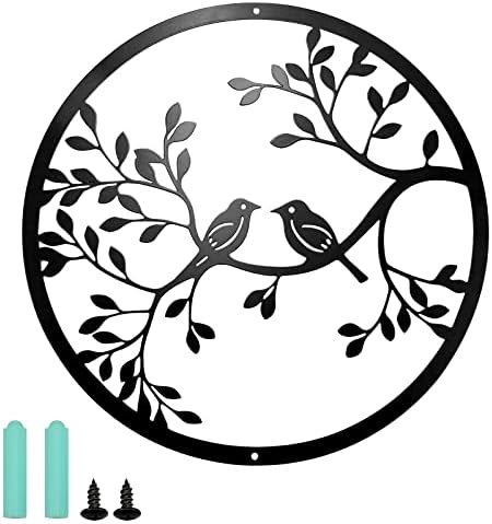 hocadon Metal Bird on Tree Wall Hanging Metal Bird Silhouette for Wall Decor Tree Art Metal Bird Garden Wall Art Signs for Gift, Present, Home Decor(28 cm/11inch in Diameter)