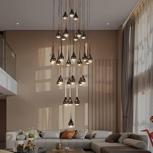 Lustre LED moderne 18 têtes suspension grand escalier design