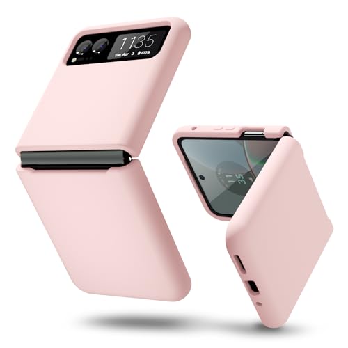 oakxco for Motorola Moto Razr 2023 Phone Case Liquid Silicone, Cute Thin Slim Grip Soft Rubber Gel for Women Men, Smooth Matte TPU Plain Solid Color Girly Simple Case with Camera Cover, Pink Sand