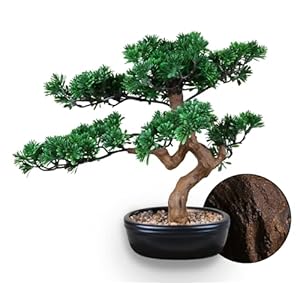 Artificial Bonsai Tree 16″ Tall with Realistic Wood and Ceramic Pot Fake Plants Juniper Pine Zen Faux Plants for Home Bedroom Office Bathroom Japanese Decor