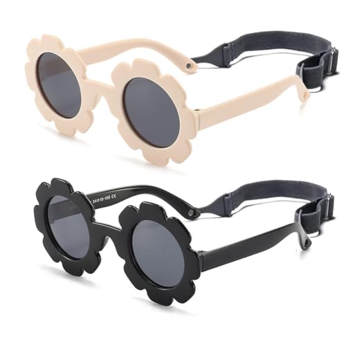 Image of FBHLZ Baby flower Sunglasses with Strap girls polarized sunglasses Flexible Bendable Newborn UV400 Sunglasses for 0-24 months
